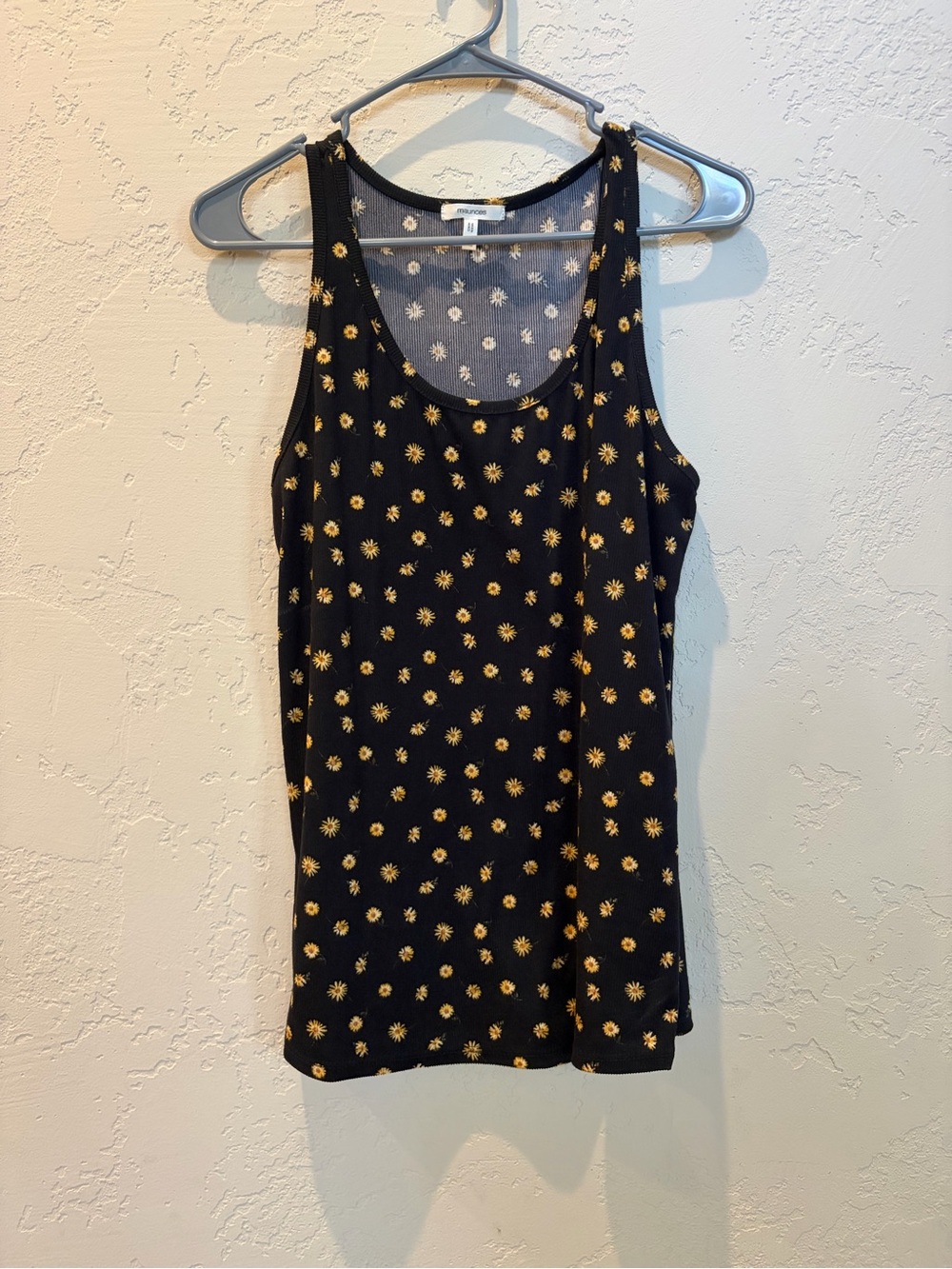 Maurices Black Tank Top with Small Yellow Daisy Print